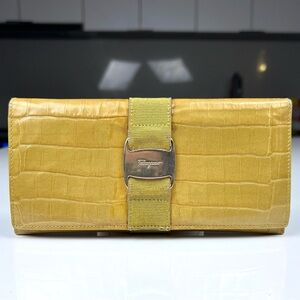 Salvatore Ferragamo Crocodile Embossed Leather Continental Wallet